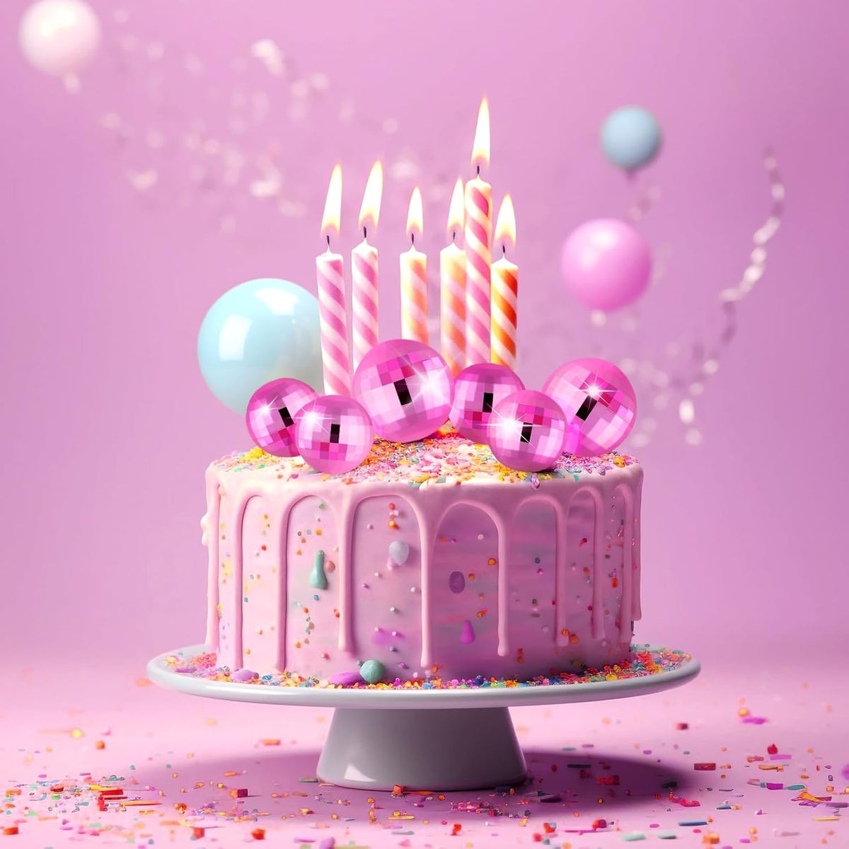 20 Pcs Pink Disco Balls Cake Topper Decorations for Birthday Cake