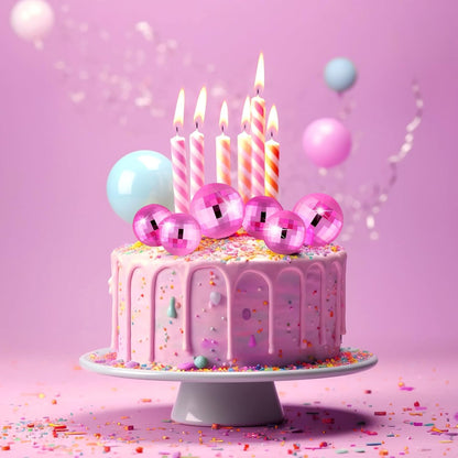 20 Pcs Pink Disco Balls Cake Topper Decorations for Birthday Cake