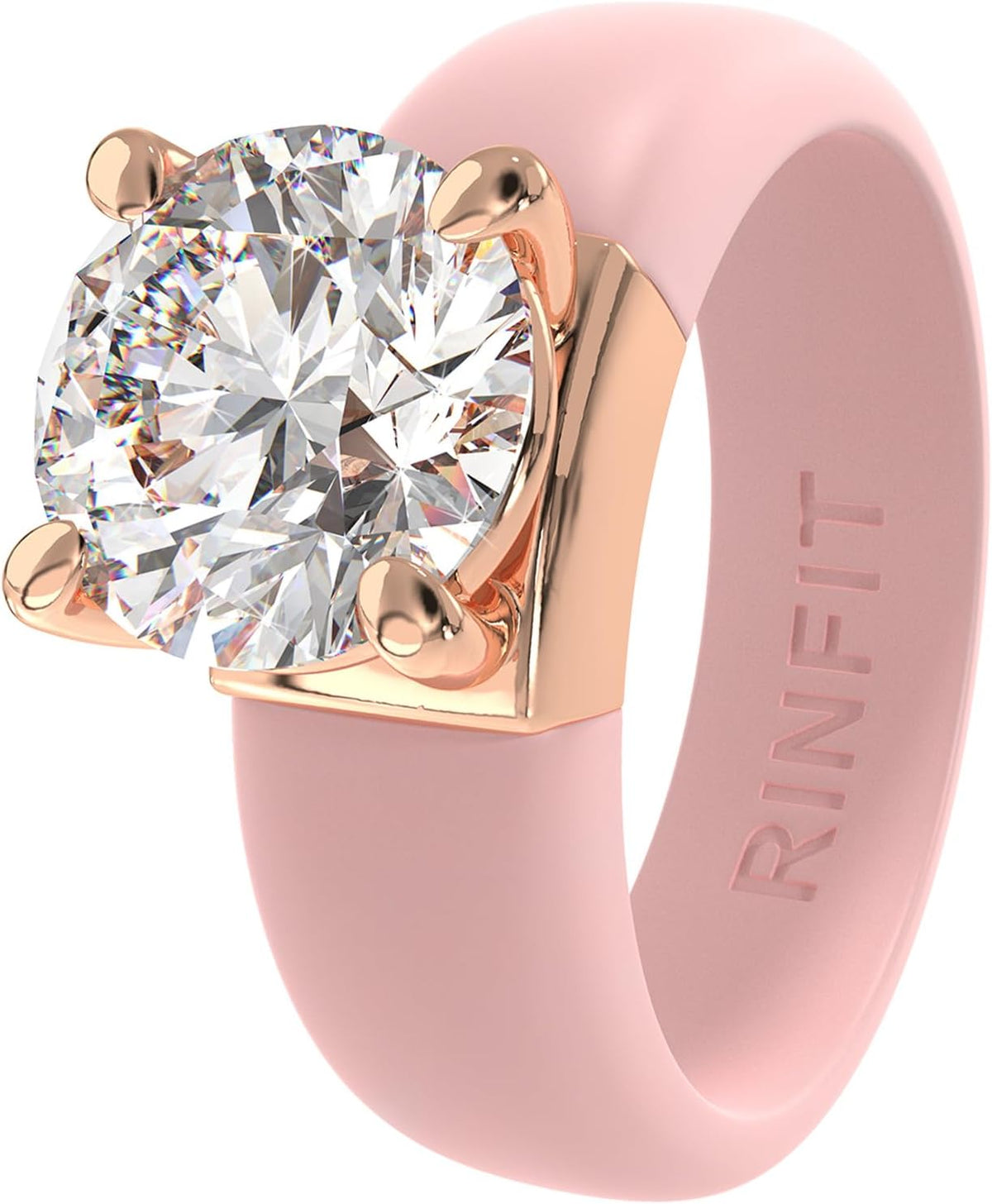 Silicone Ring with Stone, Round Cut CZ