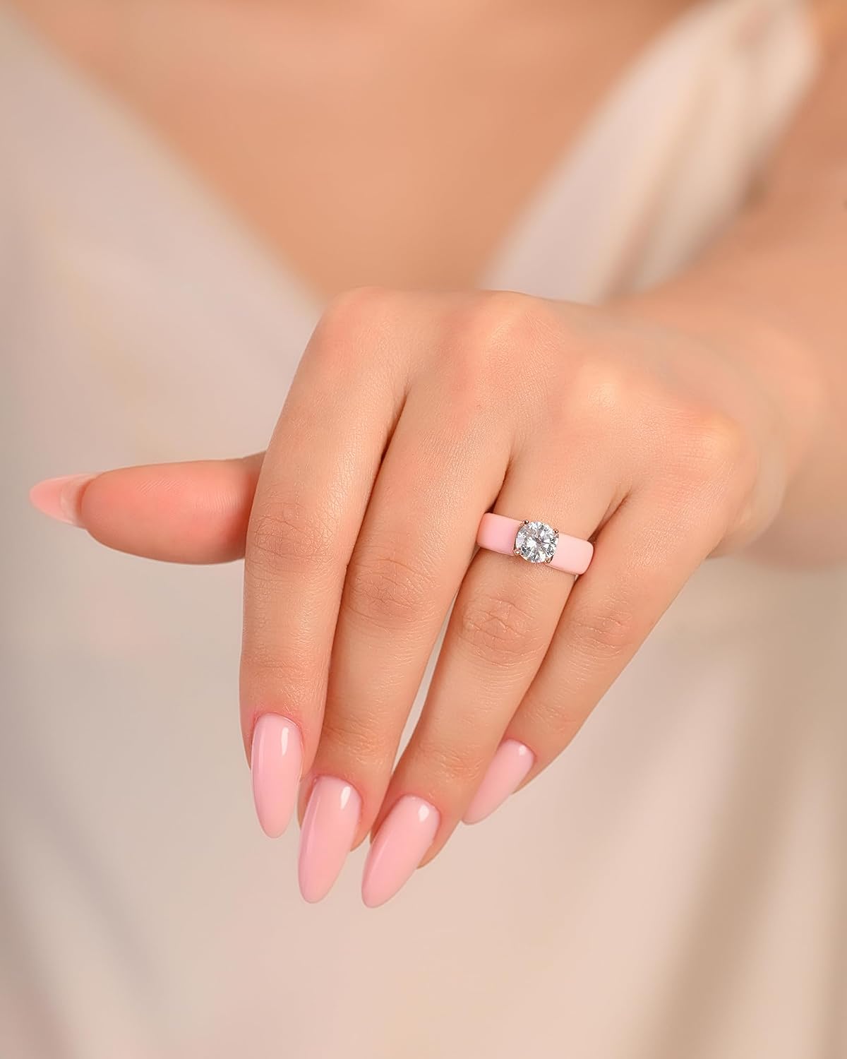 Silicone Ring with Stone, Round Cut CZ