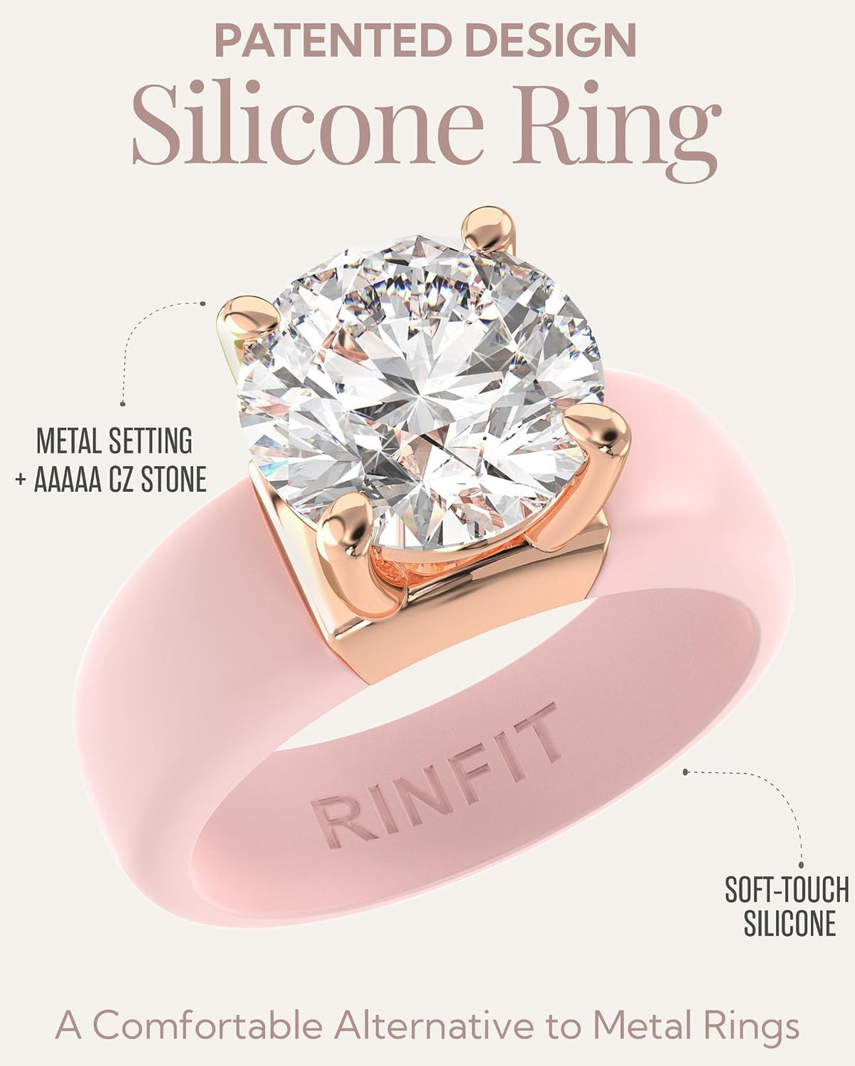 Silicone Ring with Stone, Round Cut CZ
