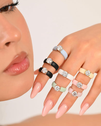 Silicone Ring with Stone, Round Cut CZ