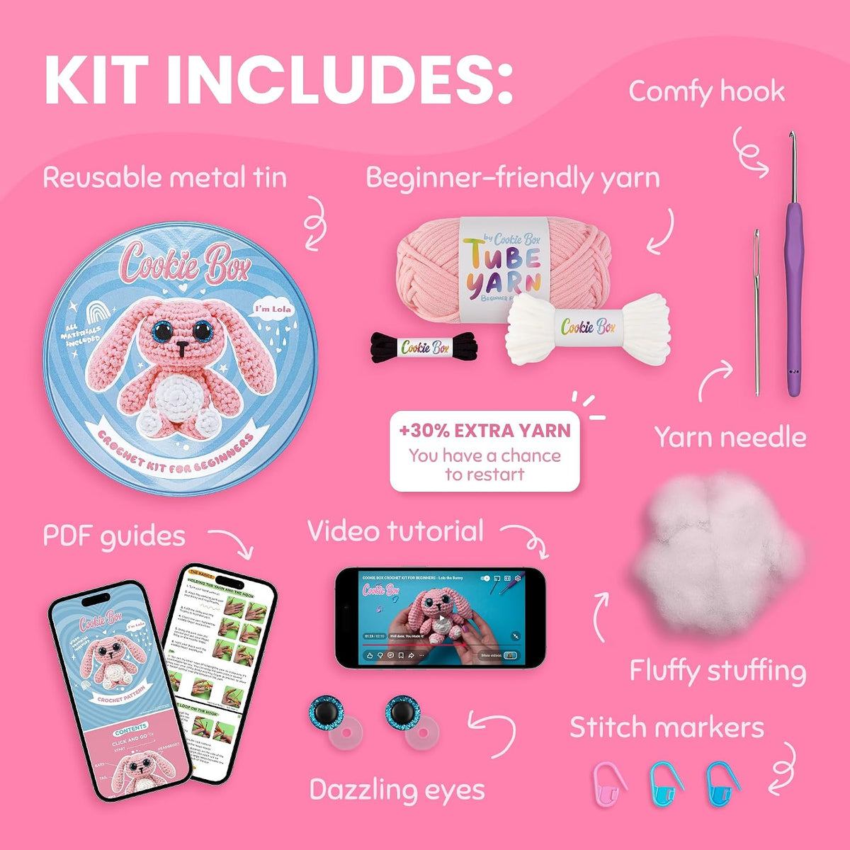Crochet Kit for Beginners, Bunny Lola