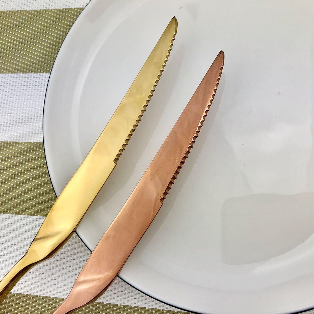 Rose Gold Copper Color Stainless Steel Steak Knife Set/Table Knife Flatware Set, 4-Piece