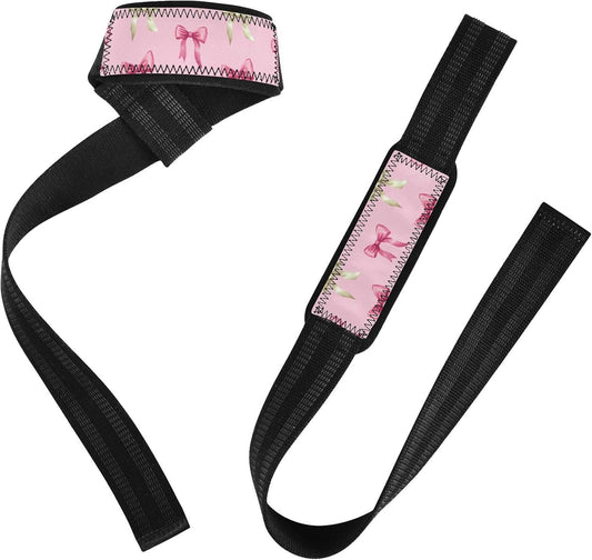 Cute Pink Bows Lifting Straps for Weightlifting,Wrist Straps with Thick Neoprene Padding,Pro Heavy Duty Gym Wrist Wraps for Powerlifting, Bodybuilding & Strength Training