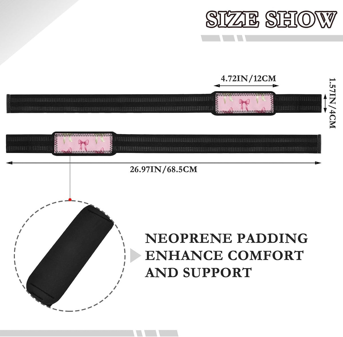 Cute Pink Bows Lifting Straps for Weightlifting,Wrist Straps with Thick Neoprene Padding,Pro Heavy Duty Gym Wrist Wraps for Powerlifting, Bodybuilding & Strength Training