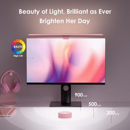 Pink Monitor Light Bar with Backlight, Desk Light Bar with Remote