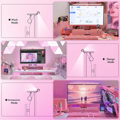 Pink Monitor Light Bar with Backlight, Desk Light Bar with Remote