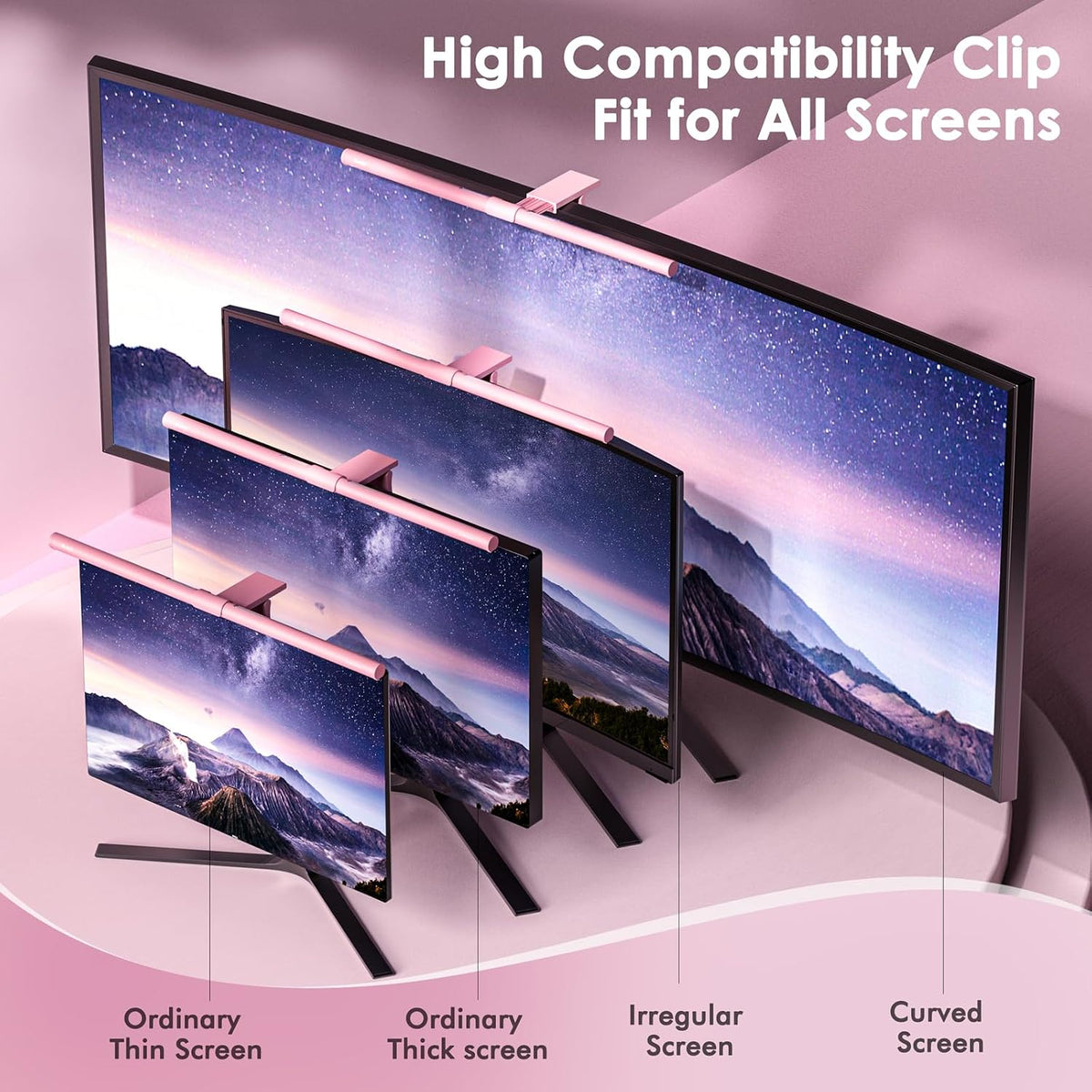 Pink Monitor Light Bar with Backlight, Desk Light Bar with Remote