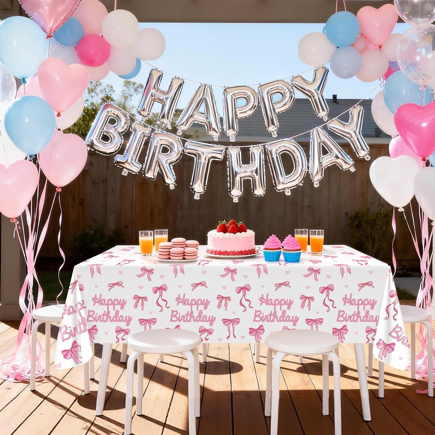 Avezano 3 Pcs Pink Bow Table Cloth Coquette Birthday Decorations Disposable Bow Tablecloth for Girls Birthday Party Decorations 108 x 54 Inch