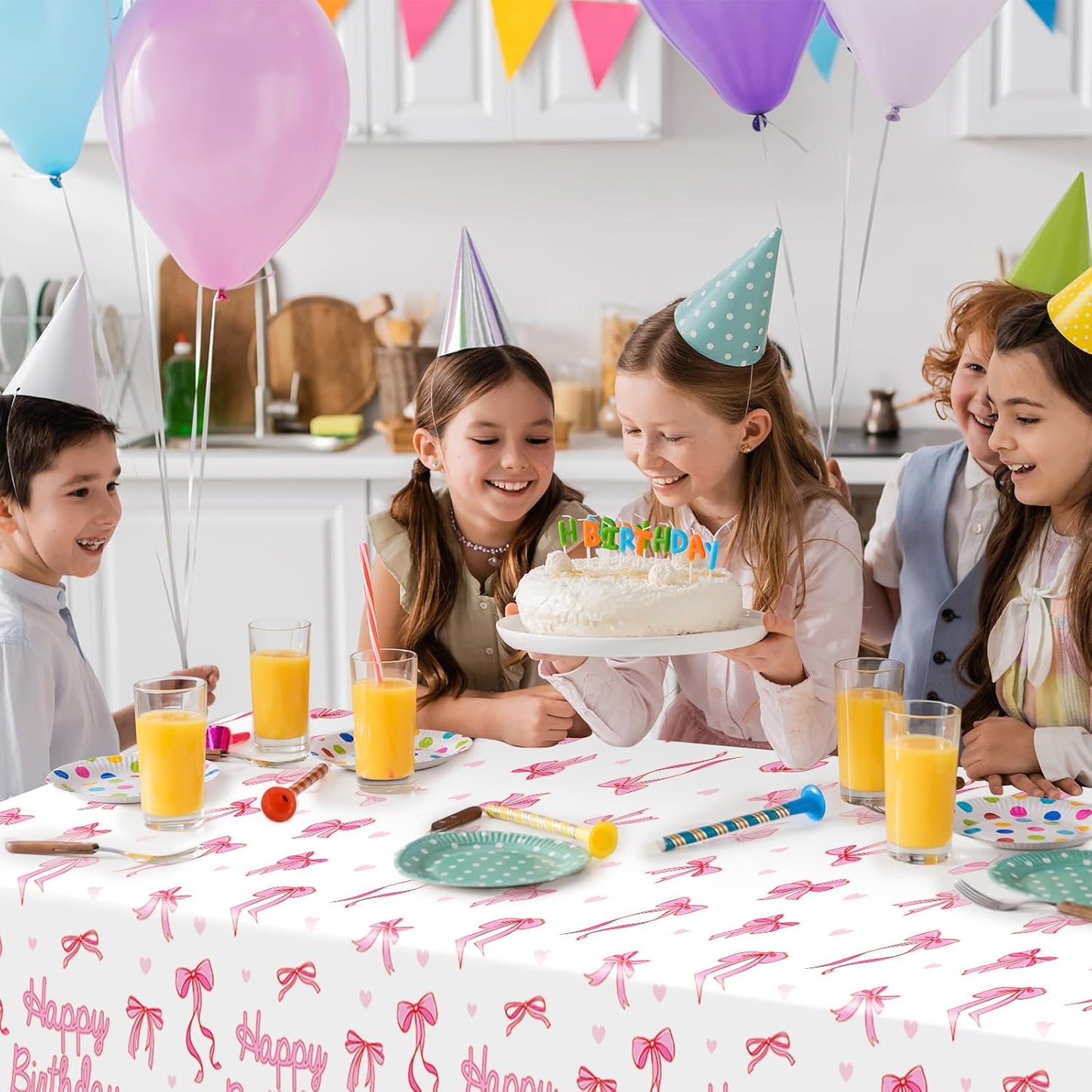 Avezano 3 Pcs Pink Bow Table Cloth Coquette Birthday Decorations Disposable Bow Tablecloth for Girls Birthday Party Decorations 108 x 54 Inch
