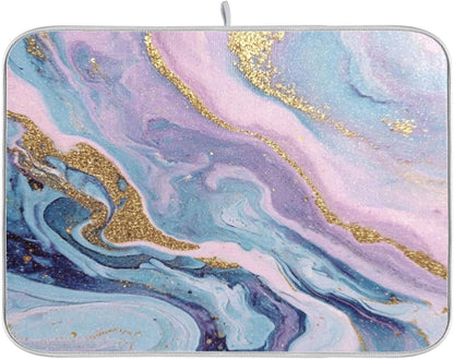 Marble Pattern Pink Dish Drying Mat Kitchen Counter Mat Draining Mat Kitchen Accessories Dish Rack Pad for Dishes, Utensils, Countertops, Sinks 18x24in