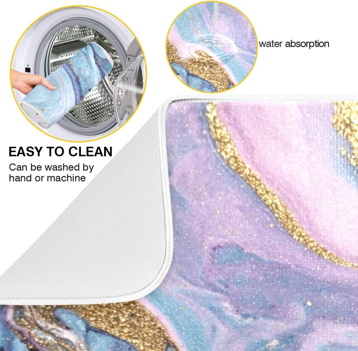 Marble Pattern Pink Dish Drying Mat Kitchen Counter Mat Draining Mat Kitchen Accessories Dish Rack Pad for Dishes, Utensils, Countertops, Sinks 18x24in