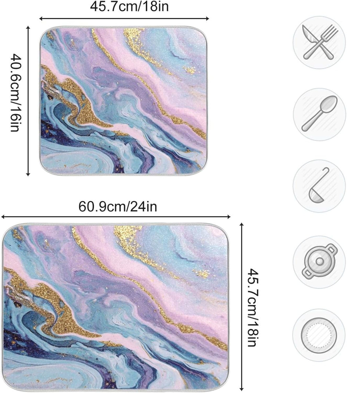 Marble Pattern Pink Dish Drying Mat Kitchen Counter Mat Draining Mat Kitchen Accessories Dish Rack Pad for Dishes, Utensils, Countertops, Sinks 18x24in