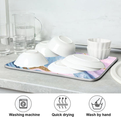 Marble Pattern Pink Dish Drying Mat Kitchen Counter Mat Draining Mat Kitchen Accessories Dish Rack Pad for Dishes, Utensils, Countertops, Sinks 18x24in