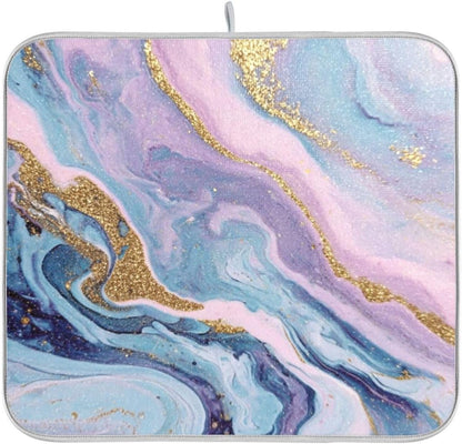 Marble Pattern Pink Dish Drying Mat Kitchen Counter Mat Draining Mat Kitchen Accessories Dish Rack Pad for Dishes, Utensils, Countertops, Sinks 18x24in