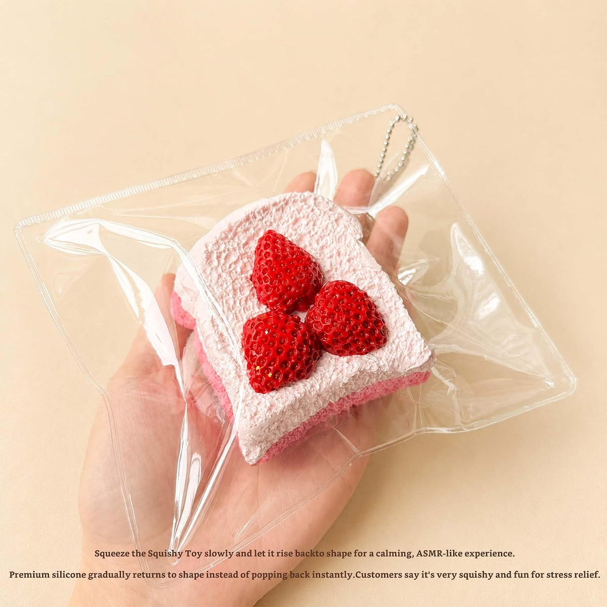Strawberry Cake Taba Squishy Toy, Kawaii Pink Fidget Slow Rising Squeeze Stress Relief Premium Silicone Handmade with Decorative Strawberries Gift for Adults(Wenqing Strong)