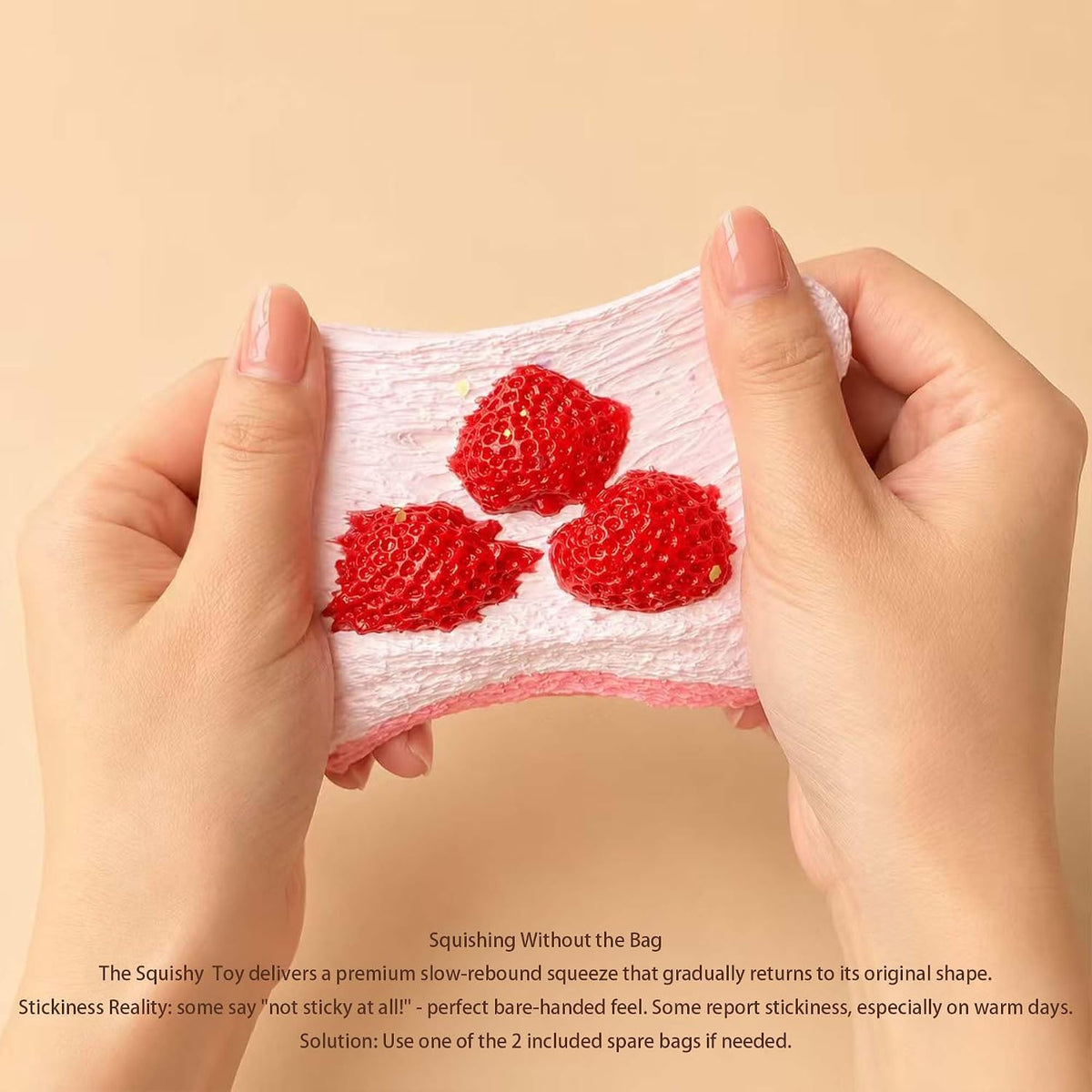 Strawberry Cake Taba Squishy Toy, Kawaii Pink Fidget Slow Rising Squeeze Stress Relief Premium Silicone Handmade with Decorative Strawberries Gift for Adults(Wenqing Strong)