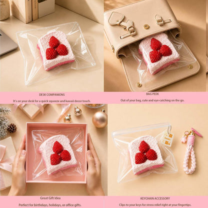 Strawberry Cake Taba Squishy Toy, Kawaii Pink Fidget Slow Rising Squeeze Stress Relief Premium Silicone Handmade with Decorative Strawberries Gift for Adults(Wenqing Strong)