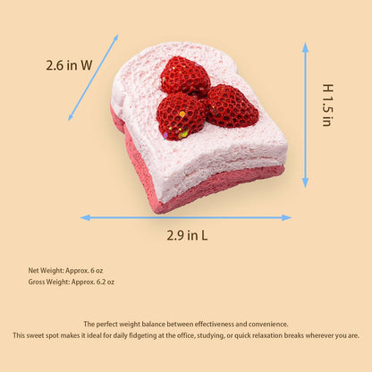Strawberry Cake Taba Squishy Toy, Kawaii Pink Fidget Slow Rising Squeeze Stress Relief Premium Silicone Handmade with Decorative Strawberries Gift for Adults(Wenqing Strong)