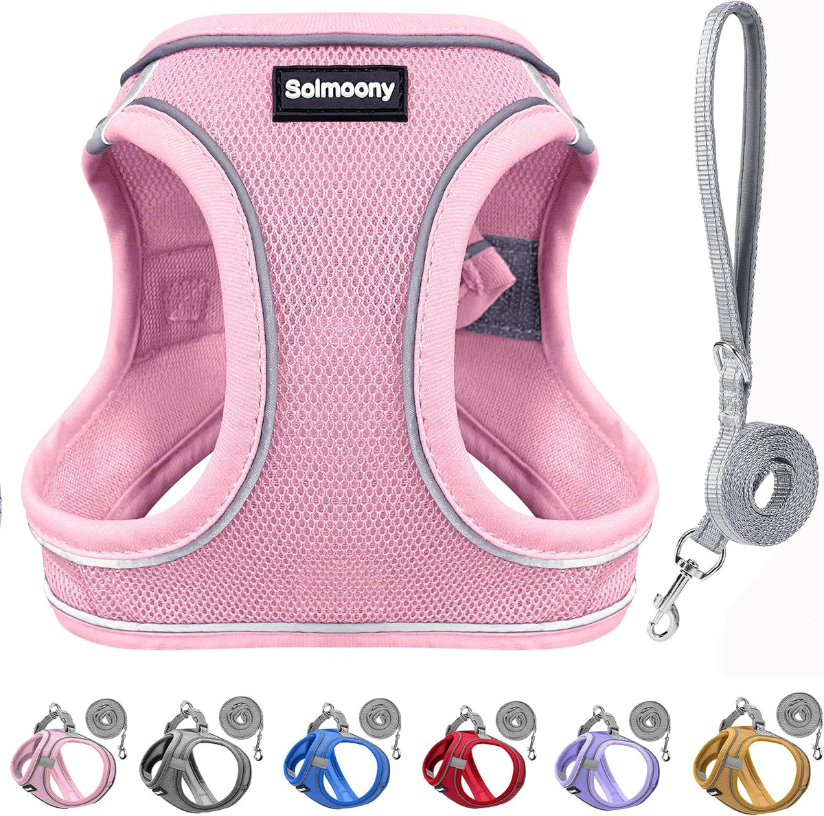 Sparkly XXXS Dog Harness and Leash Set, Step in Soft Light Puppy Vest, Breathable Reflective Pet Harness for Walking, Puppy Harness for Small Dogs Cats (Pink, XXXS)