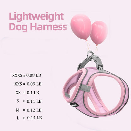 Sparkly XXXS Dog Harness and Leash Set, Step in Soft Light Puppy Vest, Breathable Reflective Pet Harness for Walking, Puppy Harness for Small Dogs Cats (Pink, XXXS)
