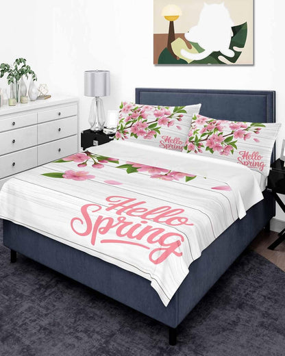 Twin Top Sheets Easy Care, Hello Spring Peach Blossom Floral Super Soft Bed Sheets, Pink Flower Rustic Wood Grain Hotel Luxury Bedding Flat Sheet for Women/Men/Kids