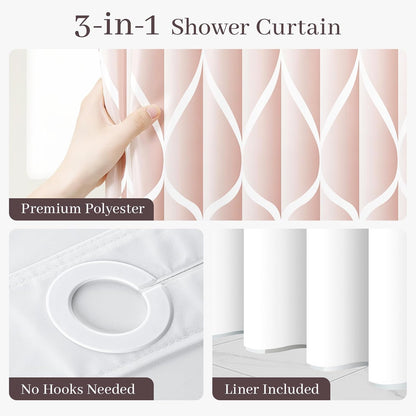 No Hook Shower Curtain with Snap-in Liner, 71 x 74 Inch