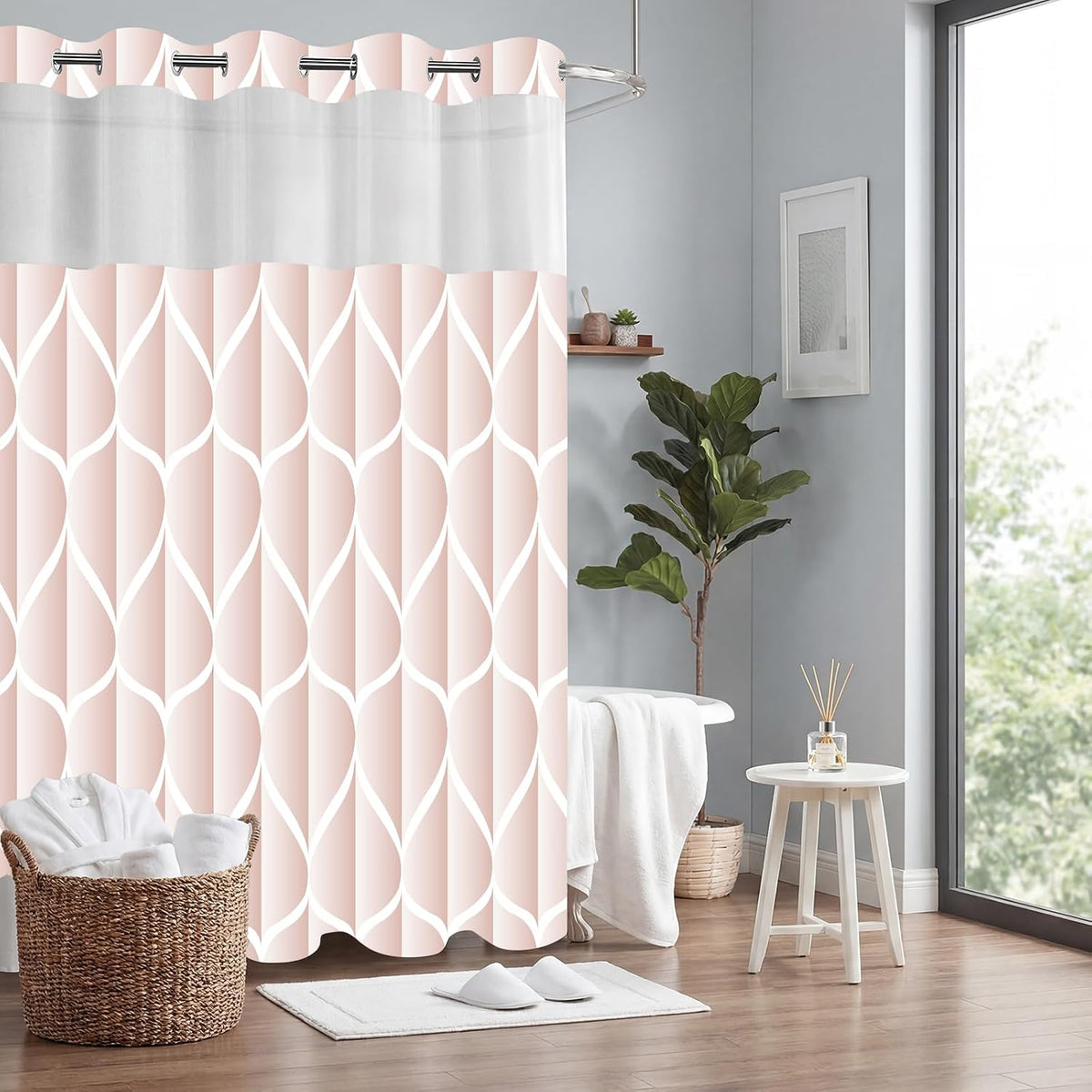 No Hook Shower Curtain with Snap-in Liner, 71 x 74 Inch
