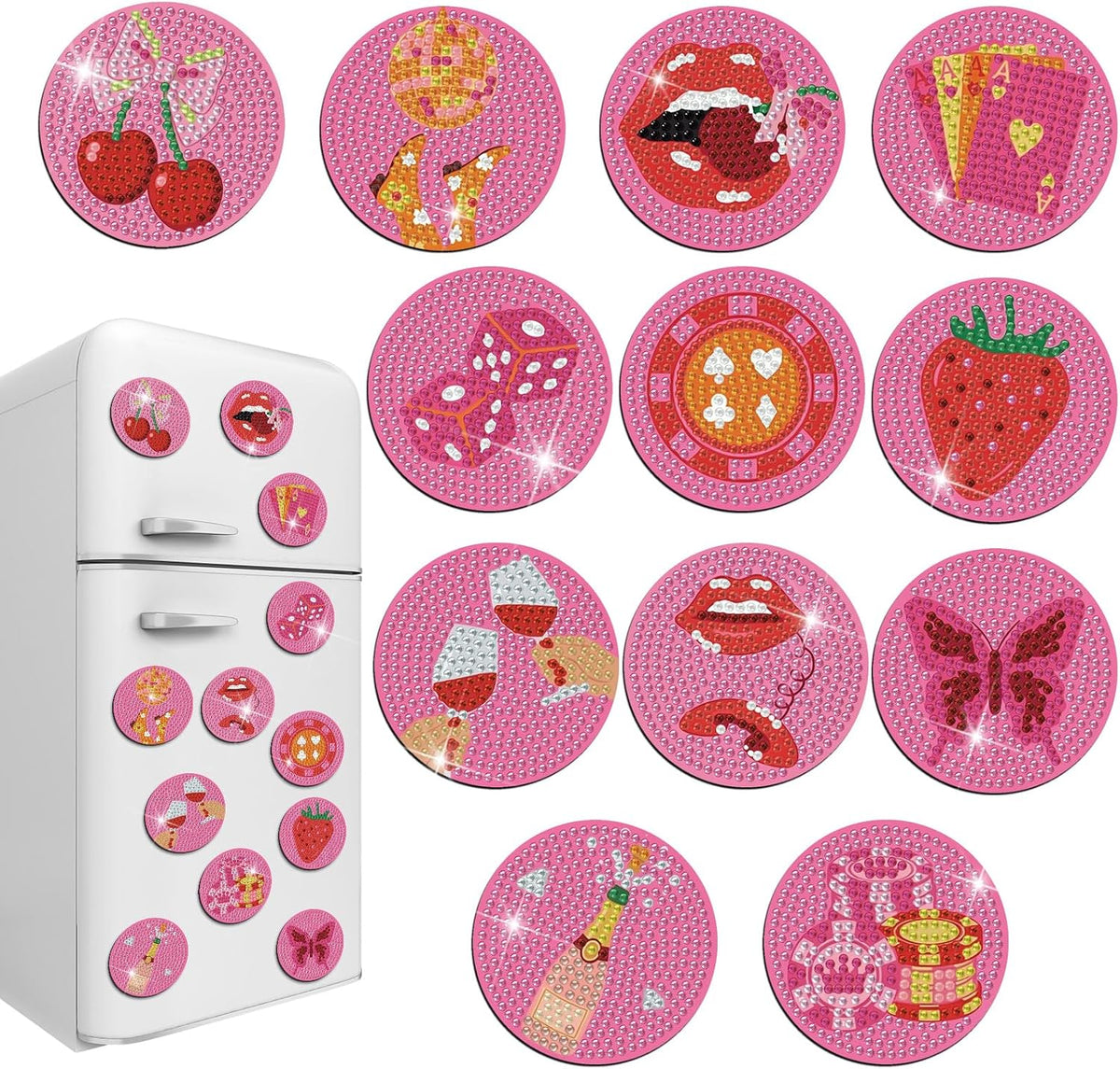12 Pcs Diamond Art Magnets Kit for Adults, DIY Cute Fridge Decor