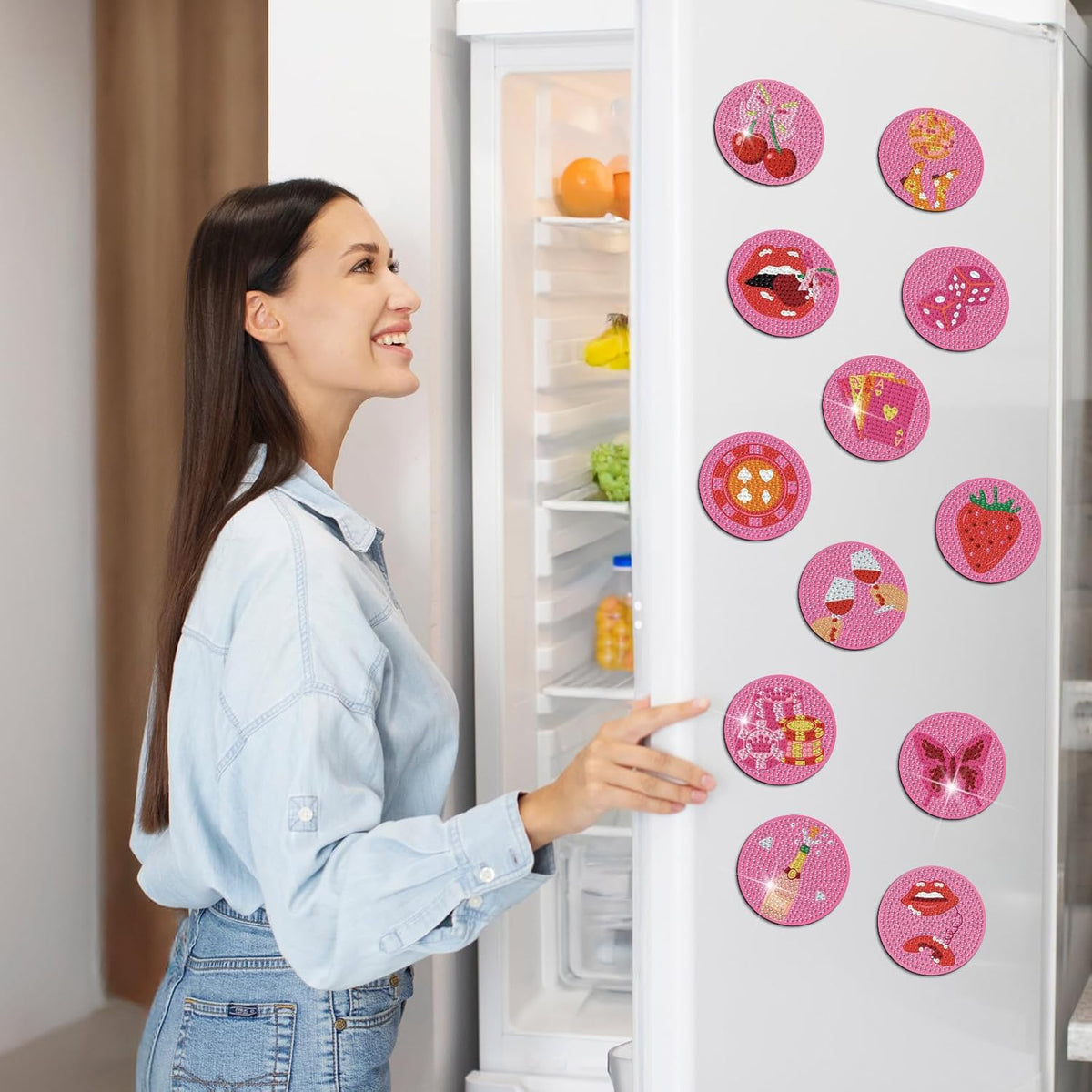 12 Pcs Diamond Art Magnets Kit for Adults, DIY Cute Fridge Decor