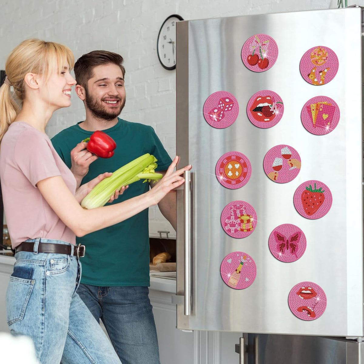 12 Pcs Diamond Art Magnets Kit for Adults, DIY Cute Fridge Decor