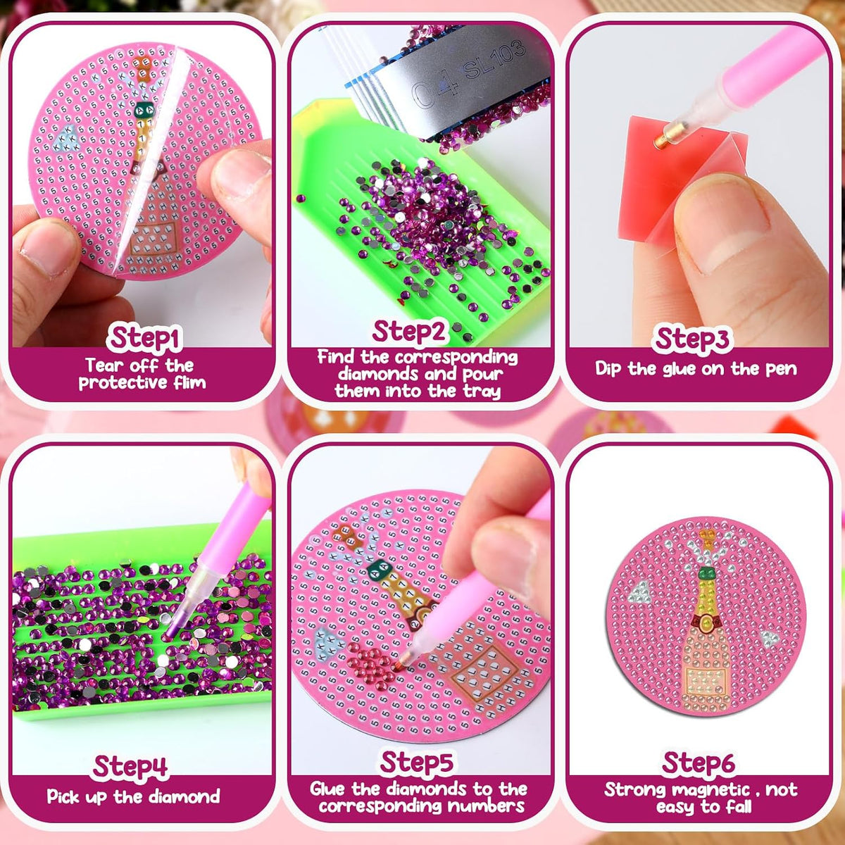12 Pcs Diamond Art Magnets Kit for Adults, DIY Cute Fridge Decor
