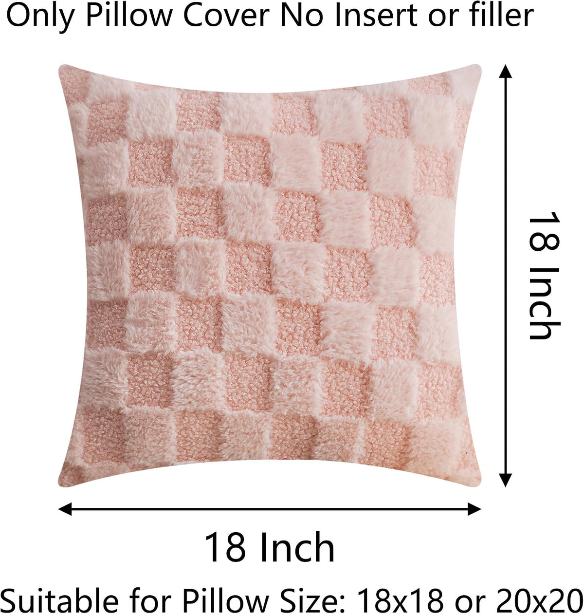 Pink Pillow Covers 18x18 Squre Checkered Throw Pillows for Sofa Soft Plush Pillow Cases for Party Birthday Decorations, Set of 2, 18 x 18 inch, Blush Pink
