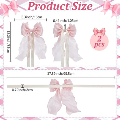 2pcs Bow Curtain Tiebacks French Silky Curtain Holdbacks Elegant Lace Ribbon Tie Backs No Drill for Home Bedroom Offices Dining Rooms Decoration Rope Accessories (Pink)