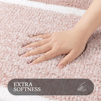 Bathroom Rugs 3 Piece Set, Non Slip Washable Bath Mat, Dusty Pink