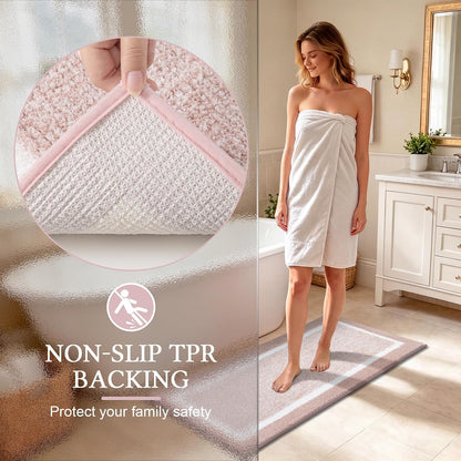 Bathroom Rugs 3 Piece Set, Non Slip Washable Bath Mat, Dusty Pink