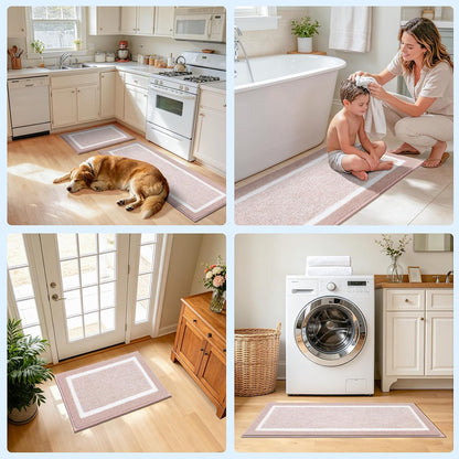 Bathroom Rugs 3 Piece Set, Non Slip Washable Bath Mat, Dusty Pink