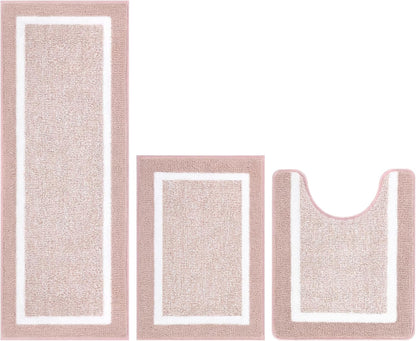 Bathroom Rugs 3 Piece Set, Non Slip Washable Bath Mat, Dusty Pink