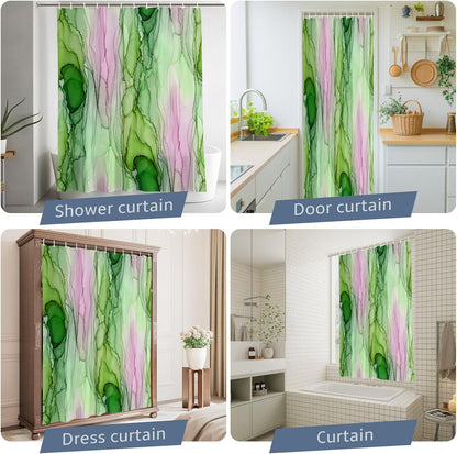 Green Pink Ink Marble Shower Curtain with 12 Hooks, Nautical Water Ripples Abstract Waterproof Fabric Shower Curtains Sets for Bathroom Bathtub Decorations, Machine Washable, 48"x72"