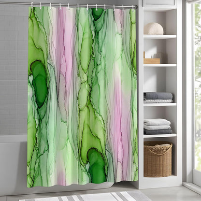 Green Pink Ink Marble Shower Curtain with 12 Hooks, Nautical Water Ripples Abstract Waterproof Fabric Shower Curtains Sets for Bathroom Bathtub Decorations, Machine Washable, 48"x72"