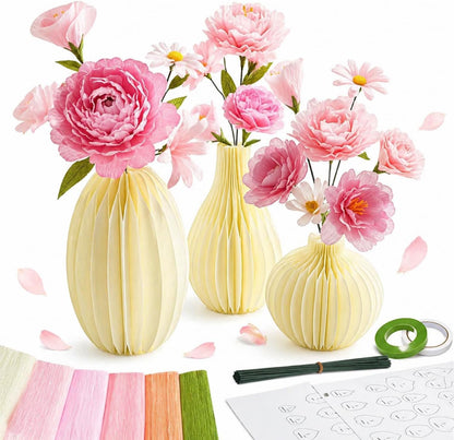 Crepe Paper Flower Making Kit, Complete DIY Craft Aesthetic Gift with 3 Vises & Supplies to Make 30 Flowers, Sensory Arts Idea Gift for Adults, Couples, Friends, Women(Pink)