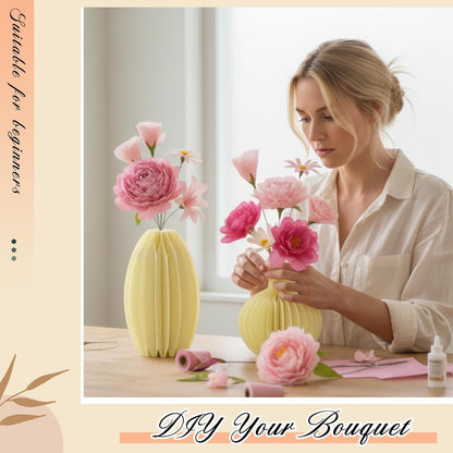 Crepe Paper Flower Making Kit, Complete DIY Craft Aesthetic Gift with 3 Vises & Supplies to Make 30 Flowers, Sensory Arts Idea Gift for Adults, Couples, Friends, Women(Pink)