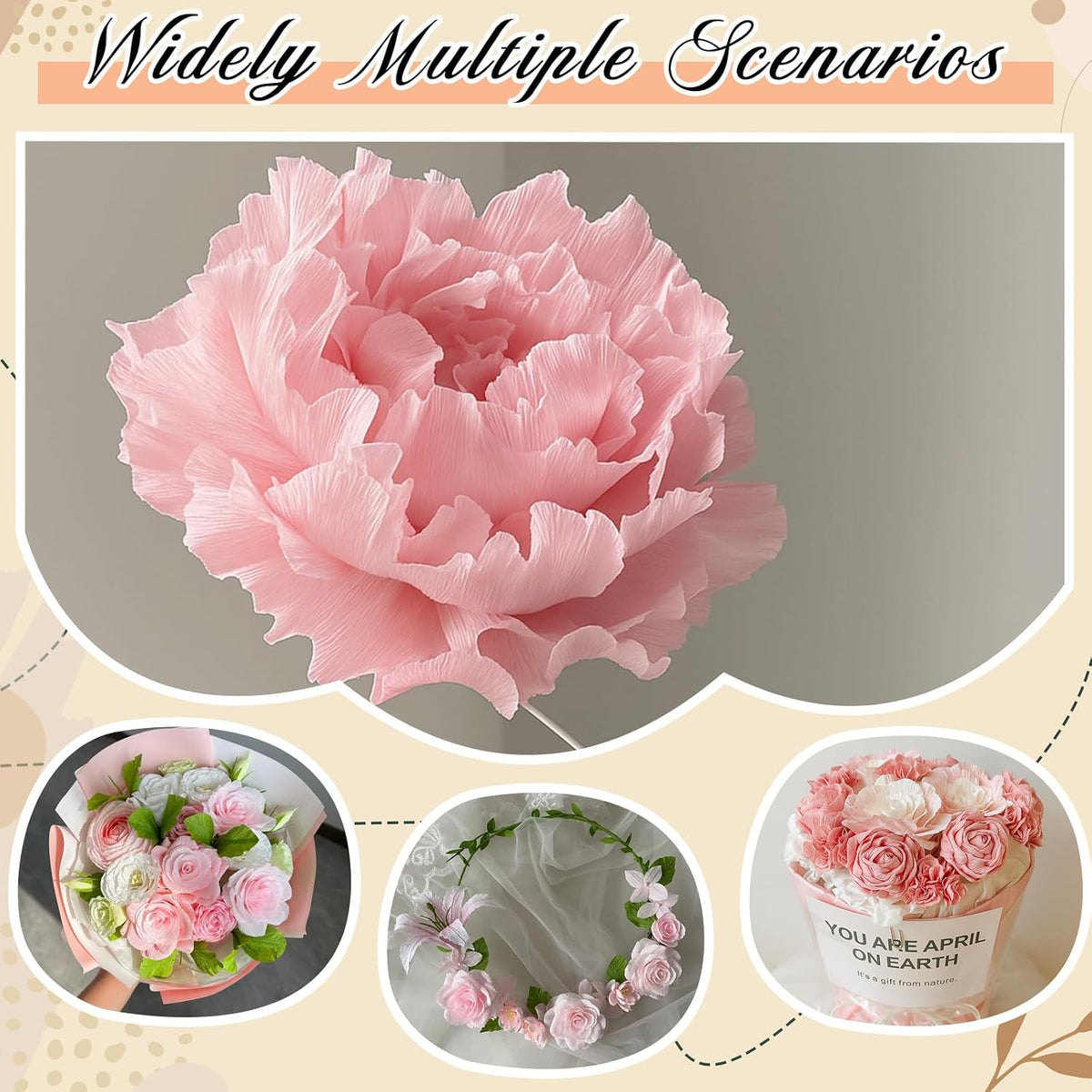 Crepe Paper Flower Making Kit, Complete DIY Craft Aesthetic Gift with 3 Vises & Supplies to Make 30 Flowers, Sensory Arts Idea Gift for Adults, Couples, Friends, Women(Pink)