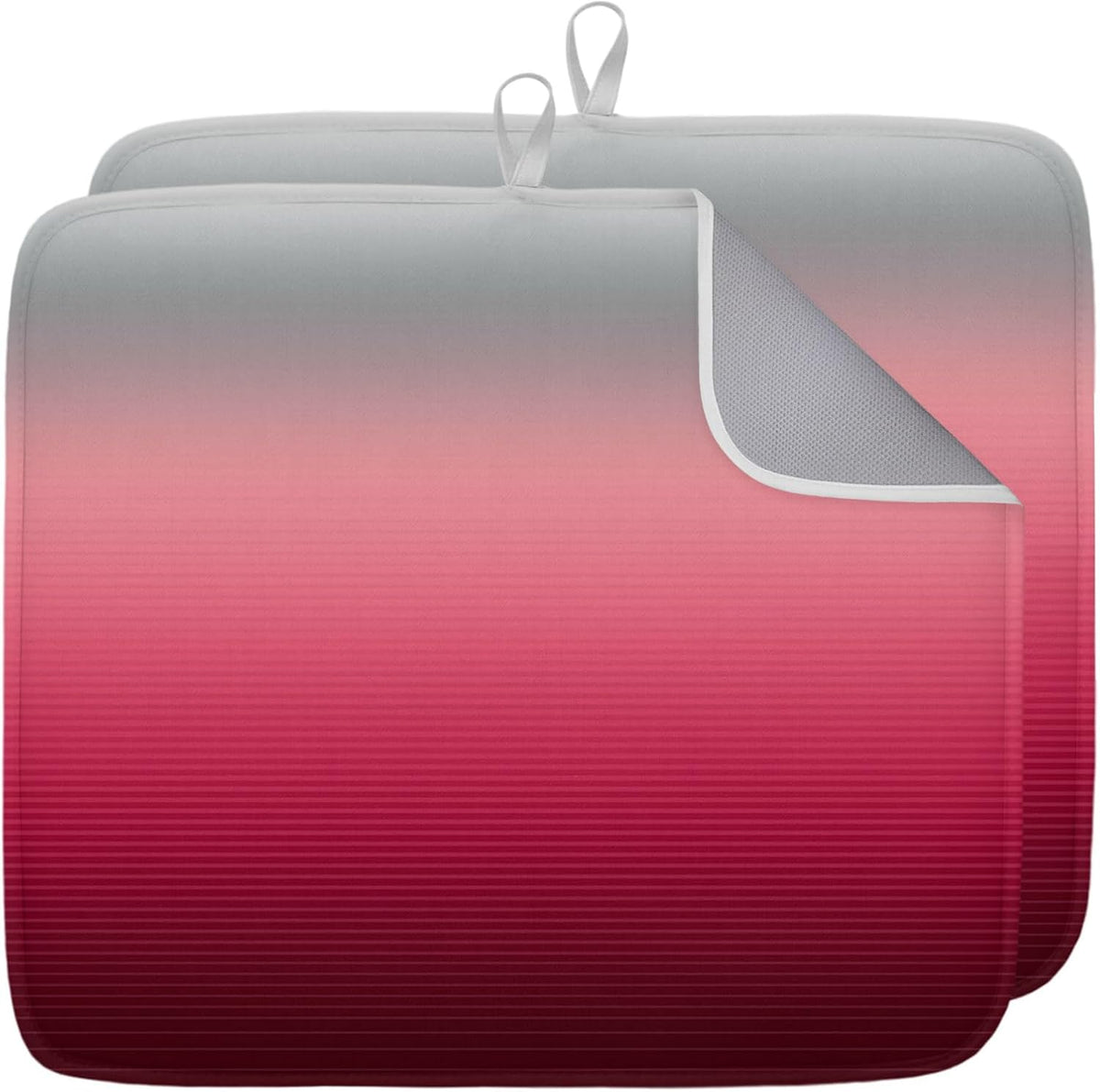 Dish Drying Mat Ombre Pink Grey Kitchen Counter Drying Pad for Dishes Glasses Cups and Cookware Gradient Stripes Absorbent Dish Drying Mat Machine Washable Kitchen Accessories 2 Pack 16" x 18"