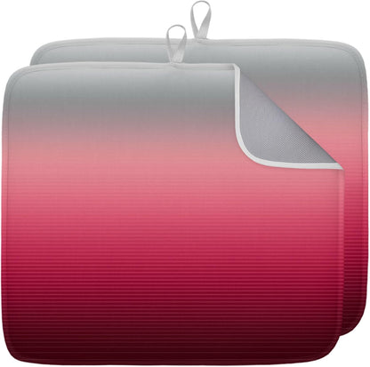 Dish Drying Mat Ombre Pink Grey Kitchen Counter Drying Pad for Dishes Glasses Cups and Cookware Gradient Stripes Absorbent Dish Drying Mat Machine Washable Kitchen Accessories 2 Pack 16" x 18"