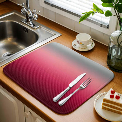 Dish Drying Mat Ombre Pink Grey Kitchen Counter Drying Pad for Dishes Glasses Cups and Cookware Gradient Stripes Absorbent Dish Drying Mat Machine Washable Kitchen Accessories 2 Pack 16" x 18"