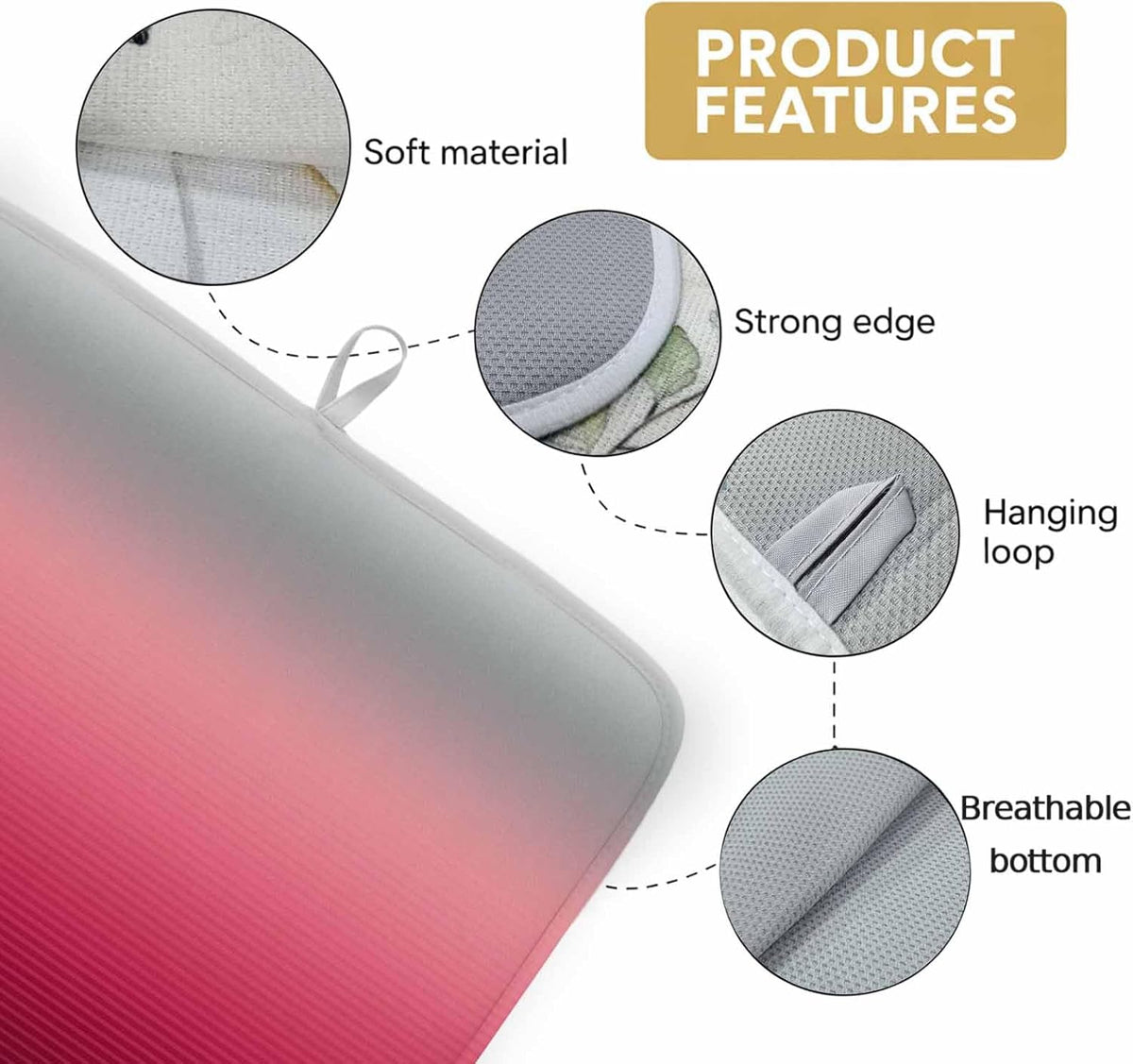 Dish Drying Mat Ombre Pink Grey Kitchen Counter Drying Pad for Dishes Glasses Cups and Cookware Gradient Stripes Absorbent Dish Drying Mat Machine Washable Kitchen Accessories 2 Pack 16" x 18"