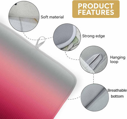 Dish Drying Mat Ombre Pink Grey Kitchen Counter Drying Pad for Dishes Glasses Cups and Cookware Gradient Stripes Absorbent Dish Drying Mat Machine Washable Kitchen Accessories 2 Pack 16" x 18"