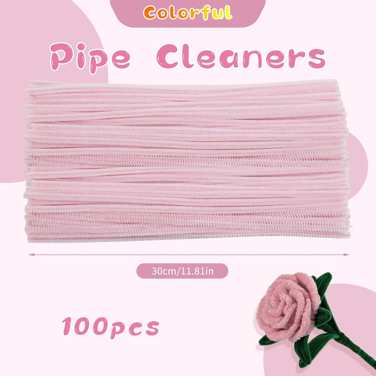 Pipe Cleaners, 100Pcs Light Pink Pipe Cleaners Bulk for DIY Crafts